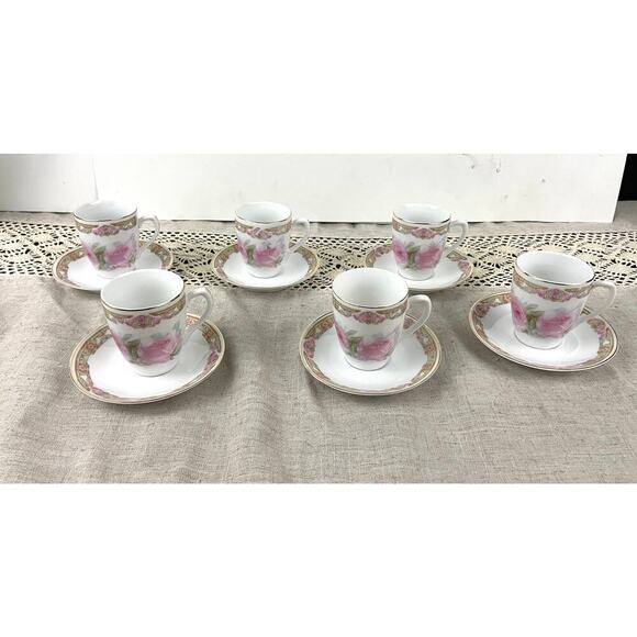 VTG Set of 6 Pink Rose Tea Cup & Saucer Antique Z. S. & Co Bavaria Floral 12PC - Picture 1 of 12